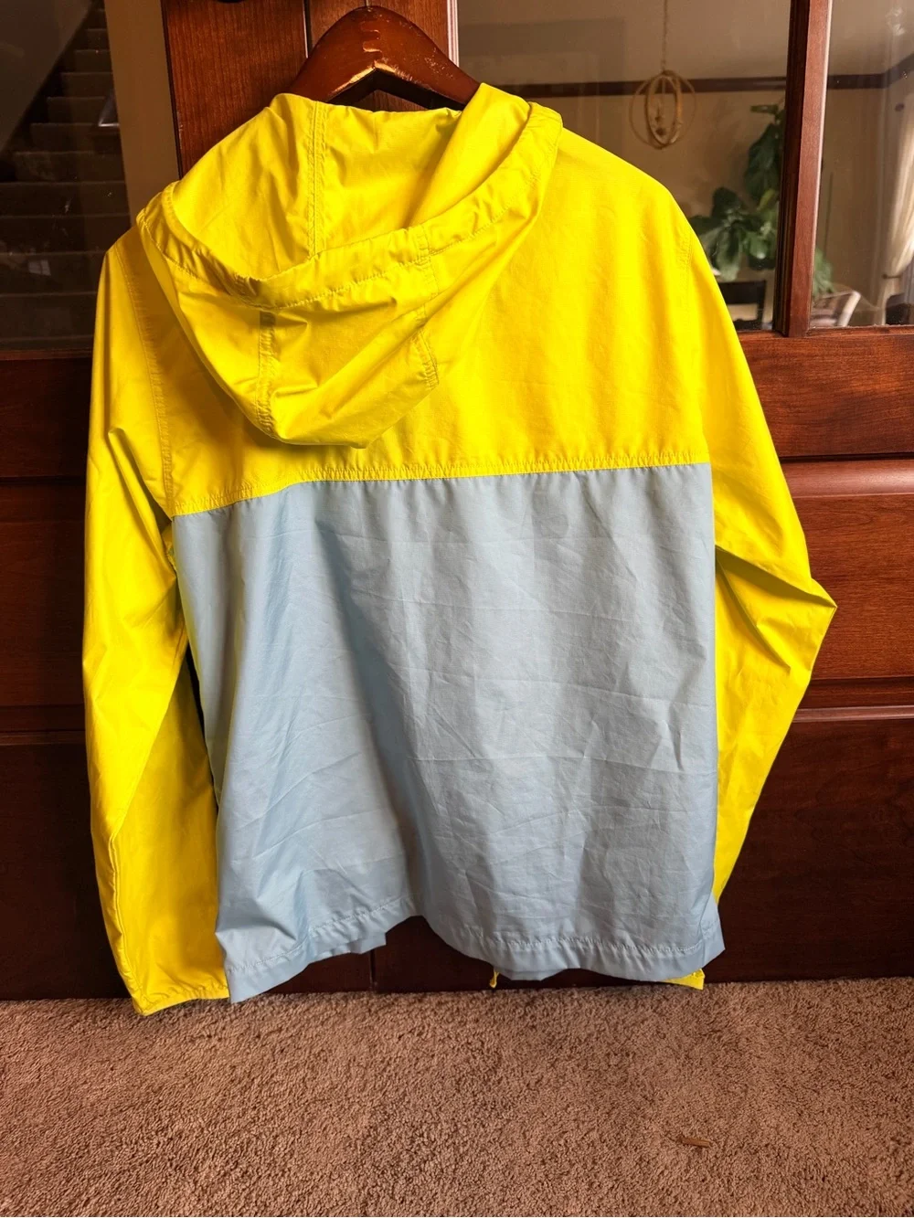 The North Face Yellow & Light Blue Hooded Rain Jacket